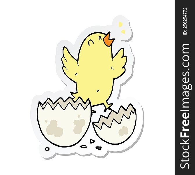Sticker Of A Cartoon Bird Hatching From Egg