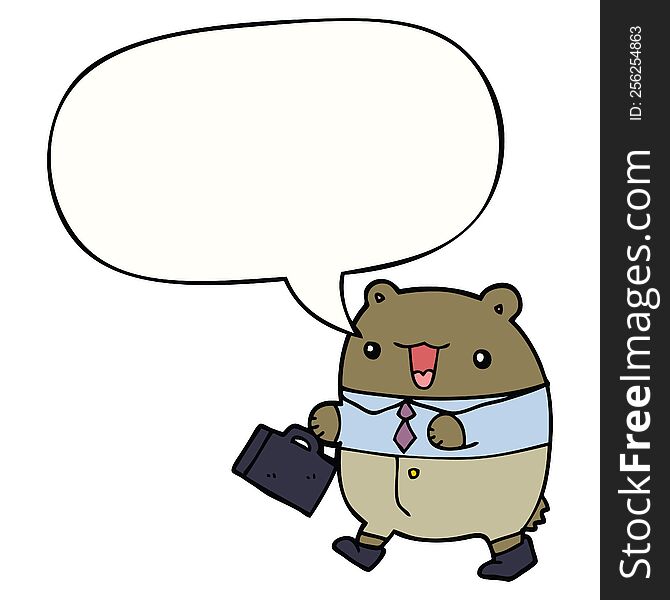 Cute Cartoon Business Bear And Speech Bubble