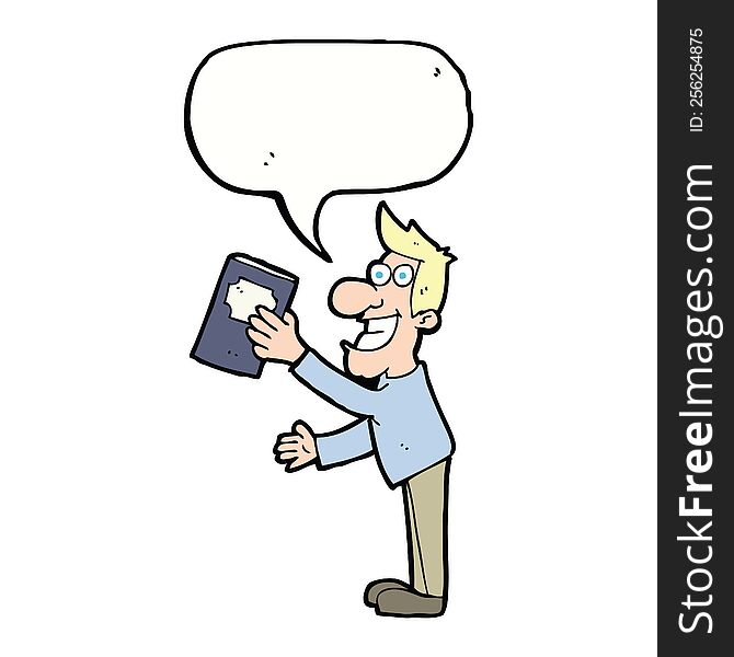 Cartoon Man With Book With Speech Bubble