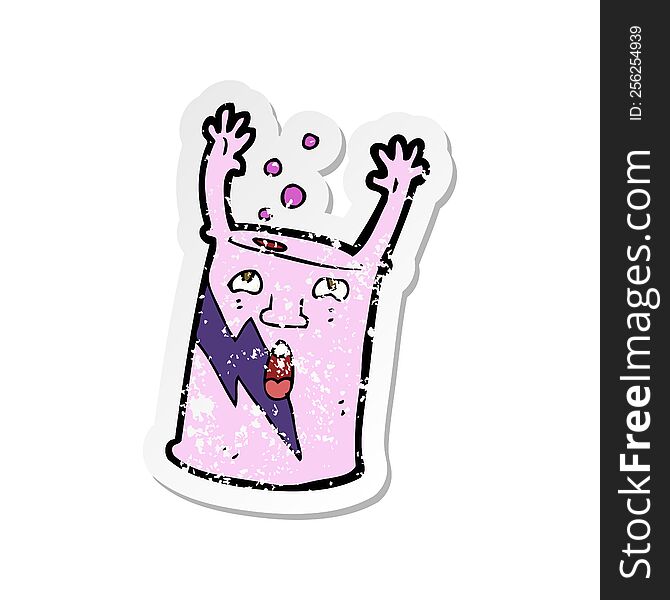 Retro Distressed Sticker Of A Cartoon Soda Can Character