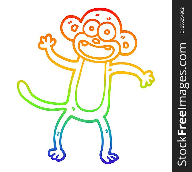 Rainbow Gradient Line Drawing Cartoon Waving Monkey