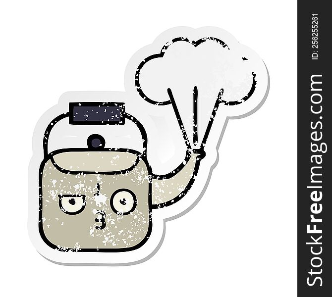 Distressed Sticker Of A Cute Cartoon Steaming Kettle