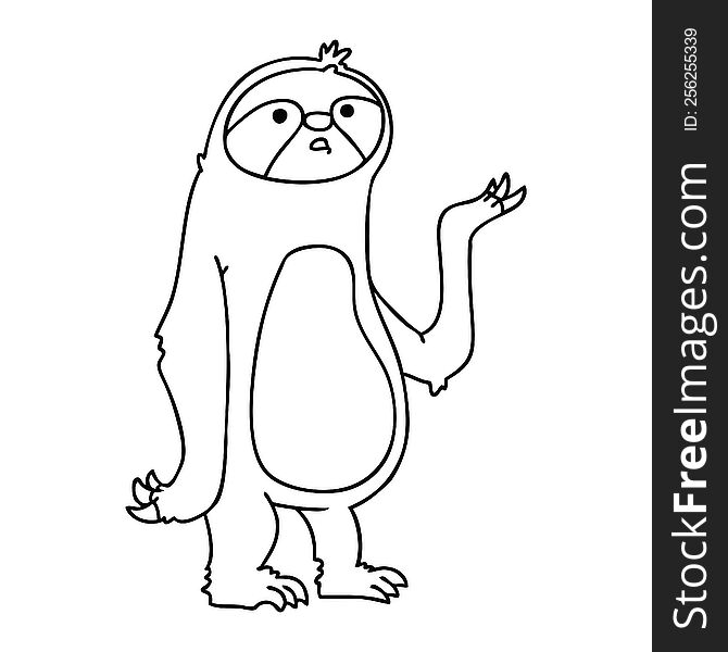 Quirky Line Drawing Cartoon Sloth