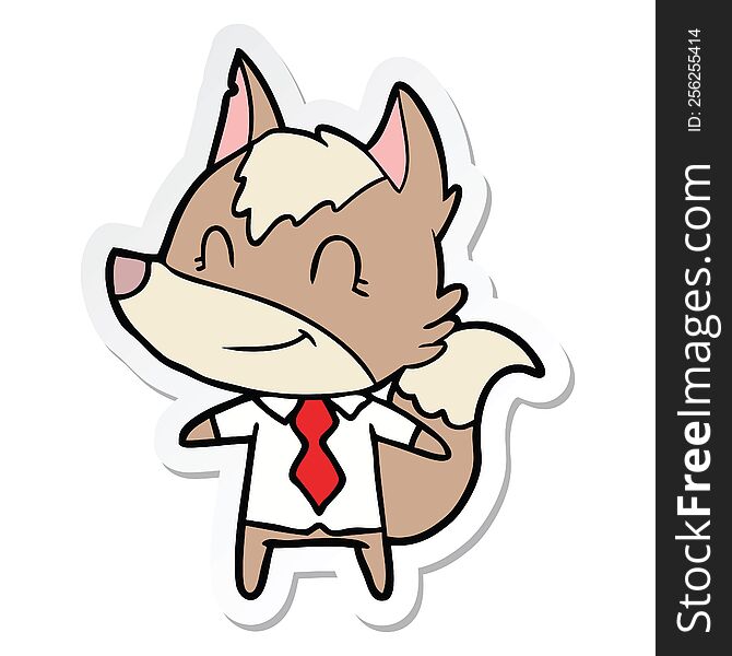 sticker of a friendly cartoon wolf office worker