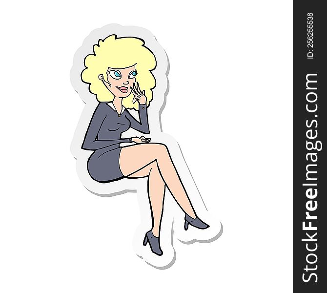 sticker of a cartoon office woman sitting