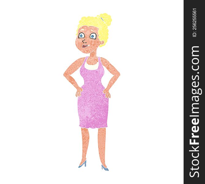Retro Cartoon Woman Wearing Dress