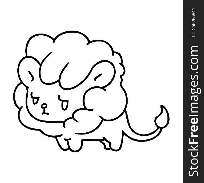 line drawing illustration kawaii cute lion cub. line drawing illustration kawaii cute lion cub