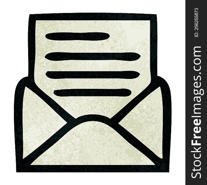 retro grunge texture cartoon of a letter and envelope