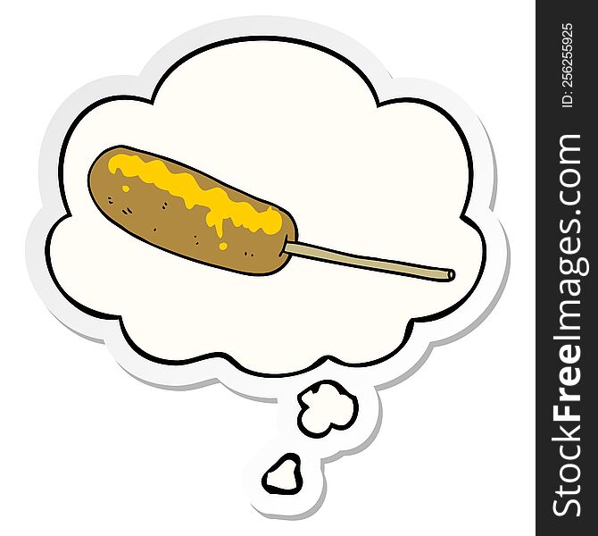 cartoon hotdog on a stick with thought bubble as a printed sticker