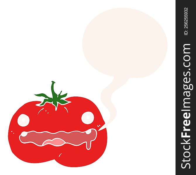 Cartoon Tomato And Speech Bubble In Retro Style
