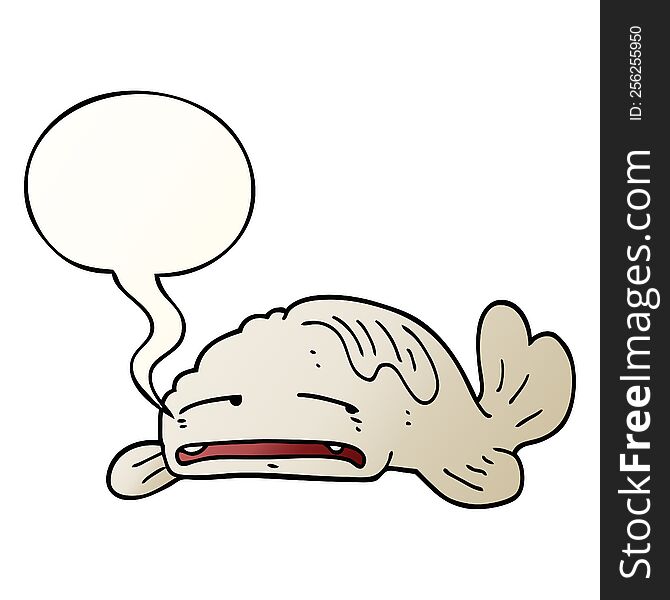 Cartoon Sad Old Fish And Speech Bubble In Smooth Gradient Style