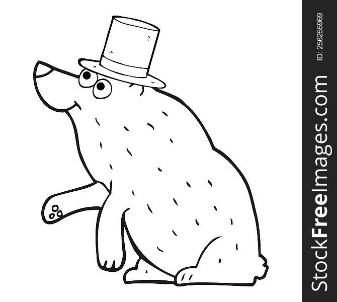 Black And White Cartoon Bear In Top Hat