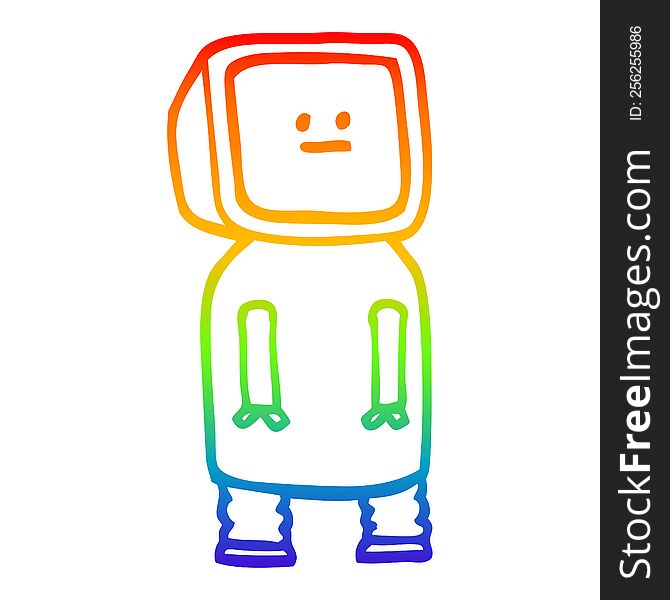rainbow gradient line drawing of a cartoon funny robot