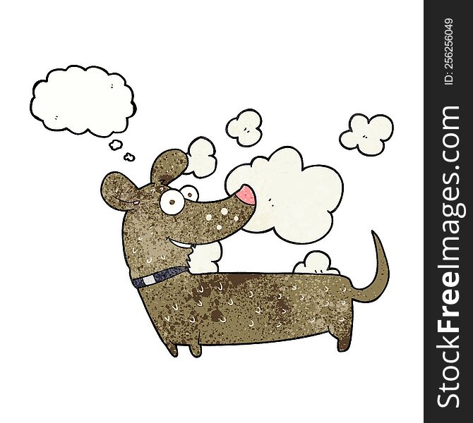 freehand drawn thought bubble textured cartoon happy dog