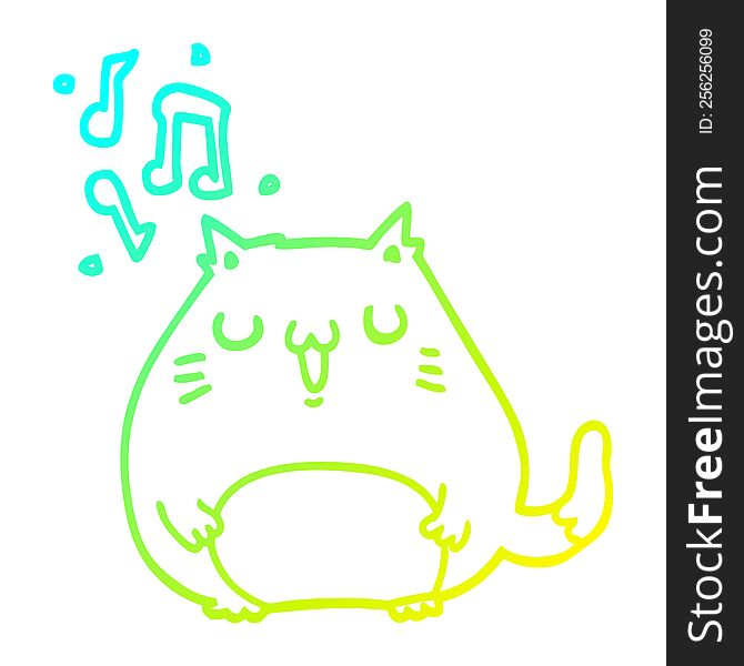 Cold Gradient Line Drawing Cartoon Cat Singing