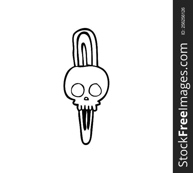 freehand drawn black and white cartoon skull hairclip