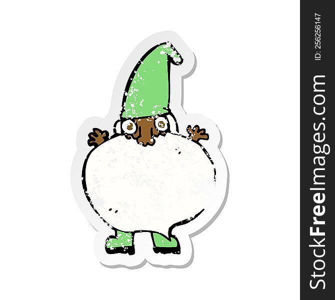 Retro Distressed Sticker Of A Cartoon Tiny Santa