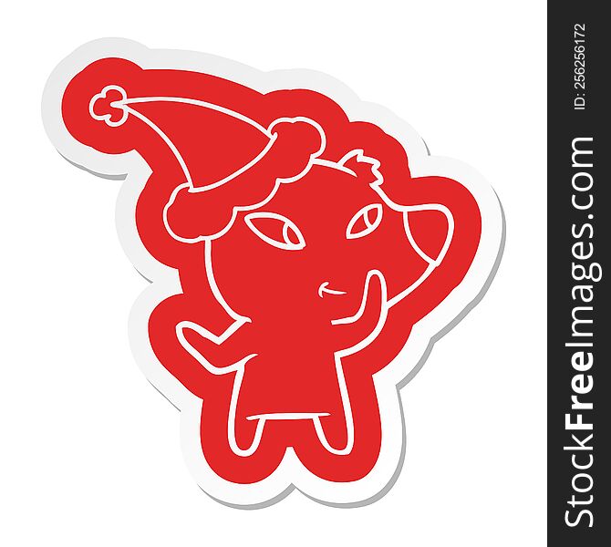 Cute Cartoon  Sticker Of A Bear Wearing Santa Hat
