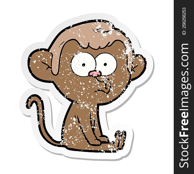 distressed sticker of a cartoon hooting monkey