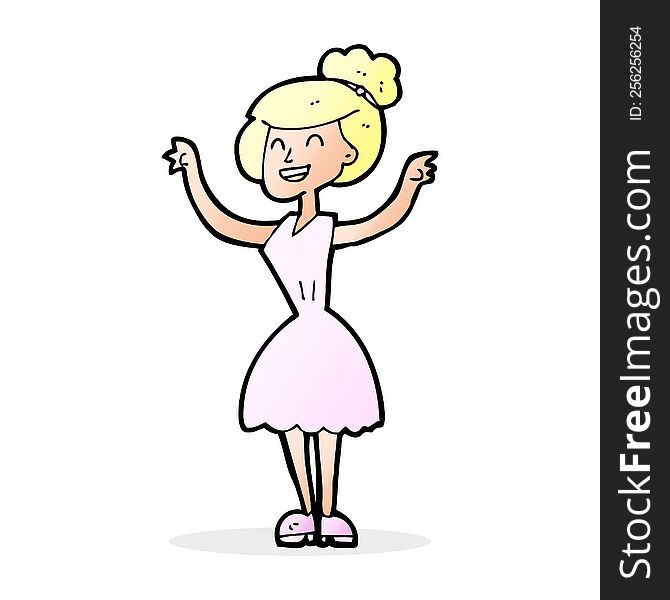 cartoon woman with raised arms