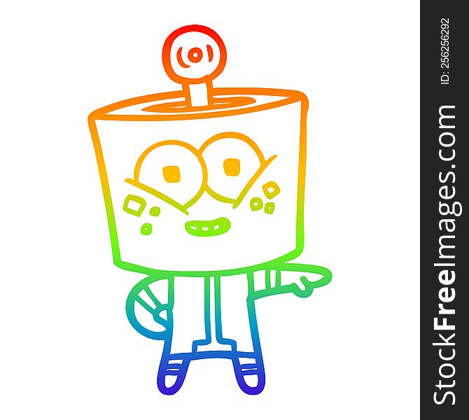 Rainbow Gradient Line Drawing Happy Cartoon Robot Pointing