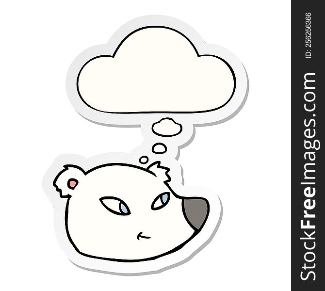 Cartoon Polar Bear Face And Thought Bubble As A Printed Sticker