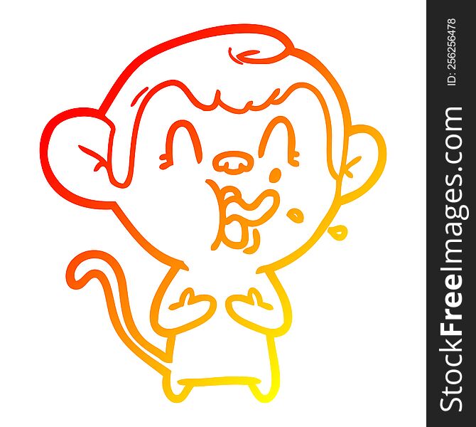 Warm Gradient Line Drawing Crazy Cartoon Monkey