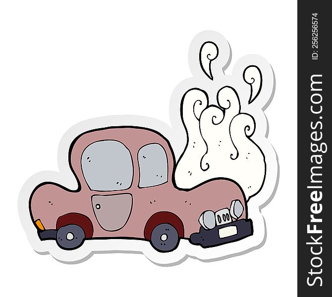 sticker of a broken down car cartoon