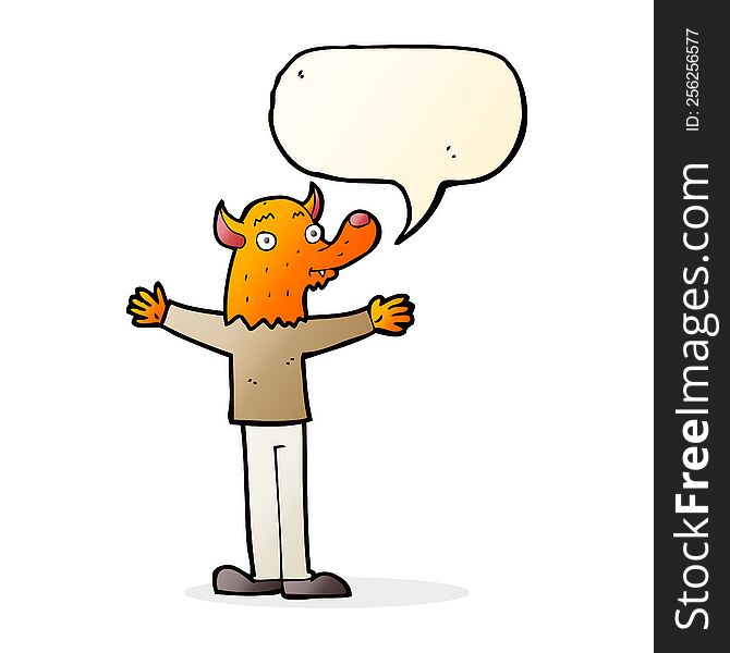 Cartoon Friendly Fox Person With Speech Bubble
