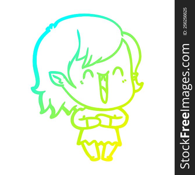cold gradient line drawing of a cute cartoon happy vampire girl