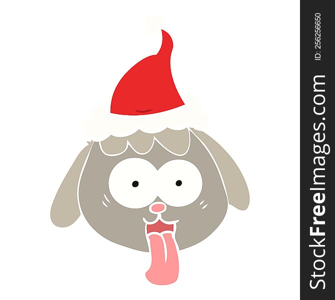 Flat Color Illustration Of A Dog Face Panting Wearing Santa Hat