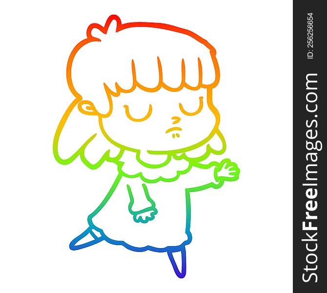 Rainbow Gradient Line Drawing Cartoon Indifferent Woman
