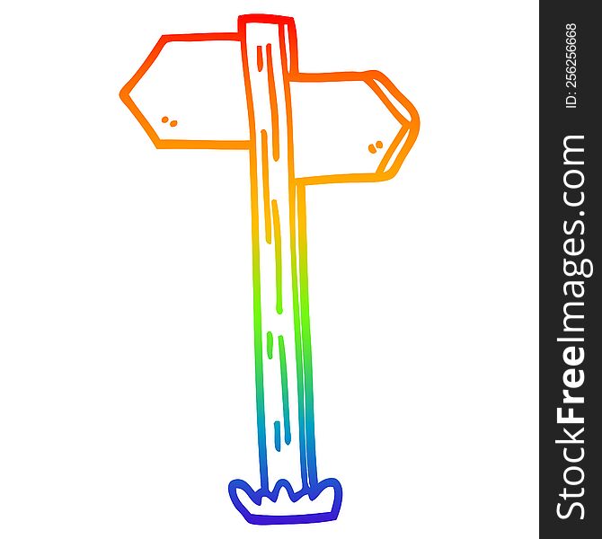 rainbow gradient line drawing of a cartoon sign posts