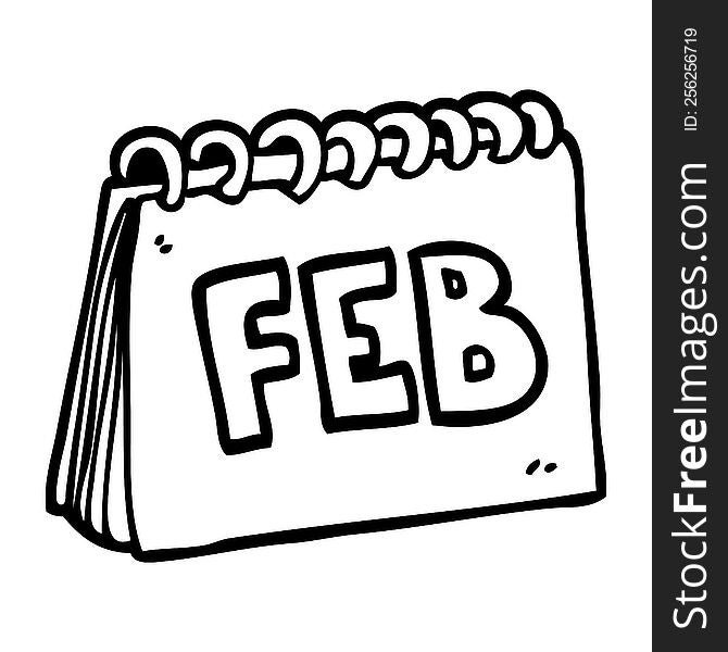 line drawing cartoon calendar showing month of February