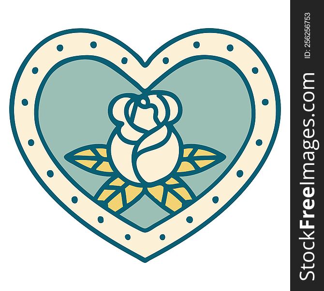 iconic tattoo style image of a heart and flowers. iconic tattoo style image of a heart and flowers