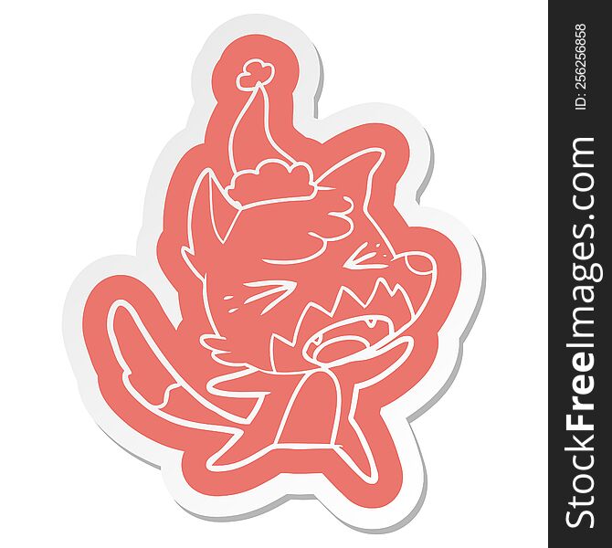 Angry Cartoon  Sticker Of A Fox Wearing Santa Hat