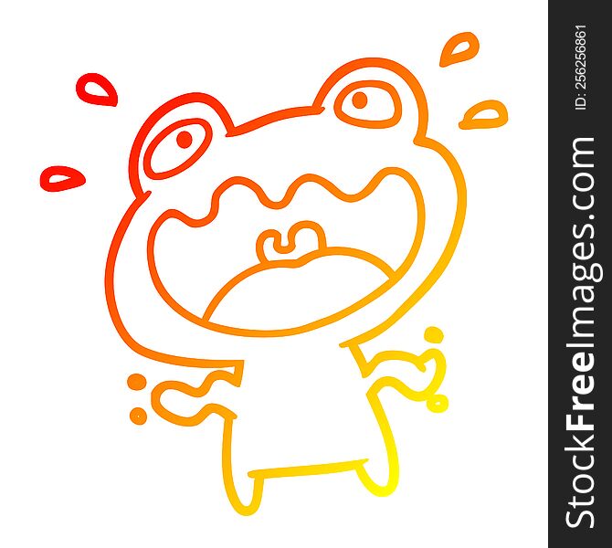 warm gradient line drawing of a cute frog frightened