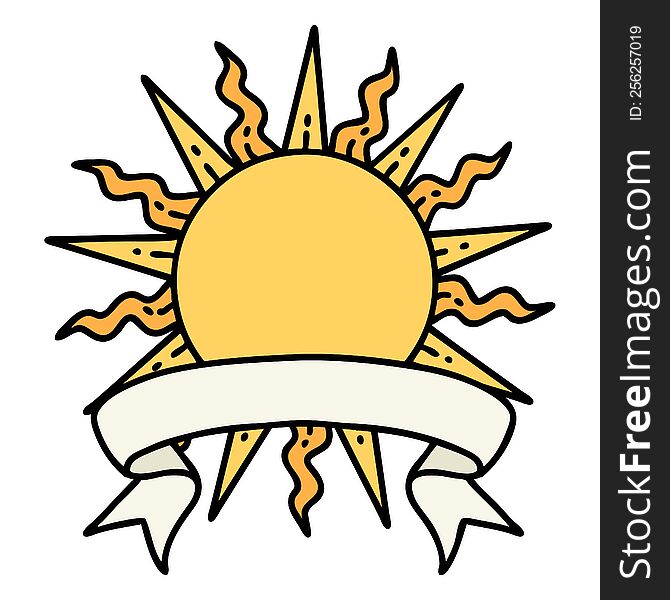 Tattoo With Banner Of A Sun