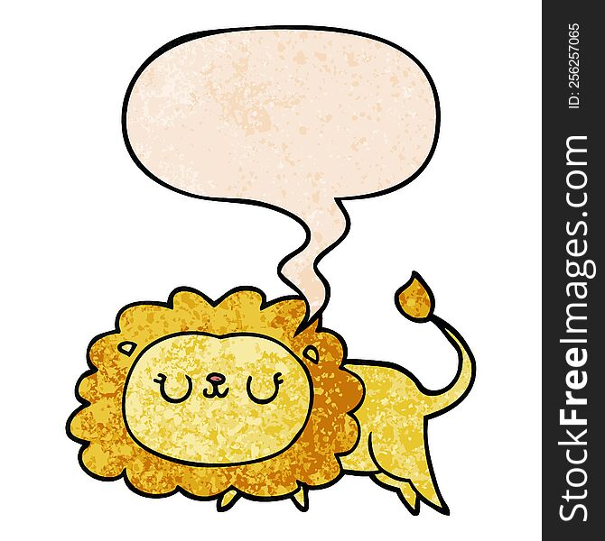 Cartoon Lion And Speech Bubble In Retro Texture Style