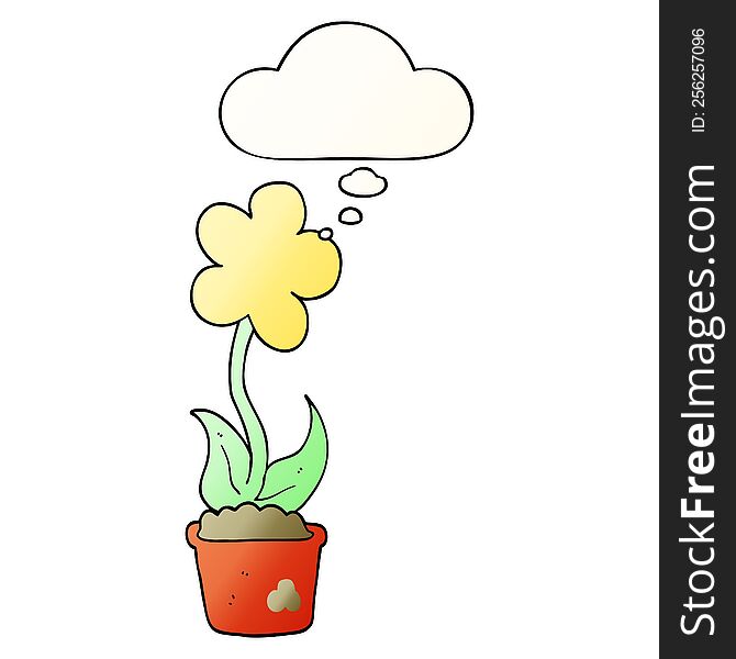 Cute Cartoon Flower And Thought Bubble In Smooth Gradient Style