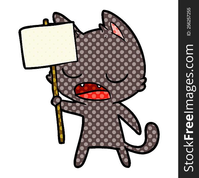 talking cat cartoon with placard. talking cat cartoon with placard