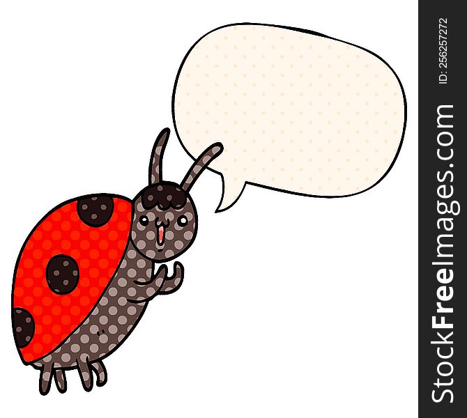 cute cartoon ladybug with speech bubble in comic book style
