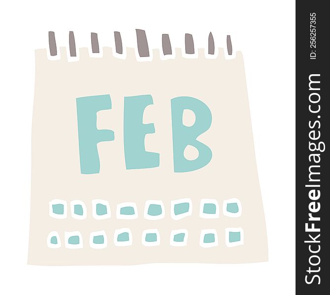 cartoon doodle calendar showing month of february