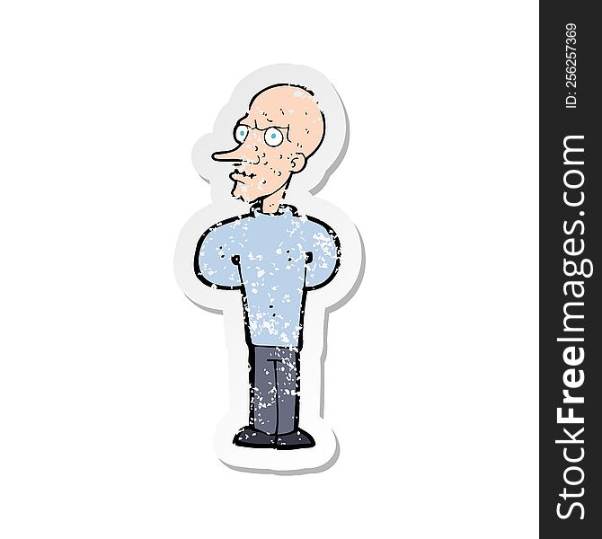 Retro Distressed Sticker Of A Cartoon Evil Bald Man