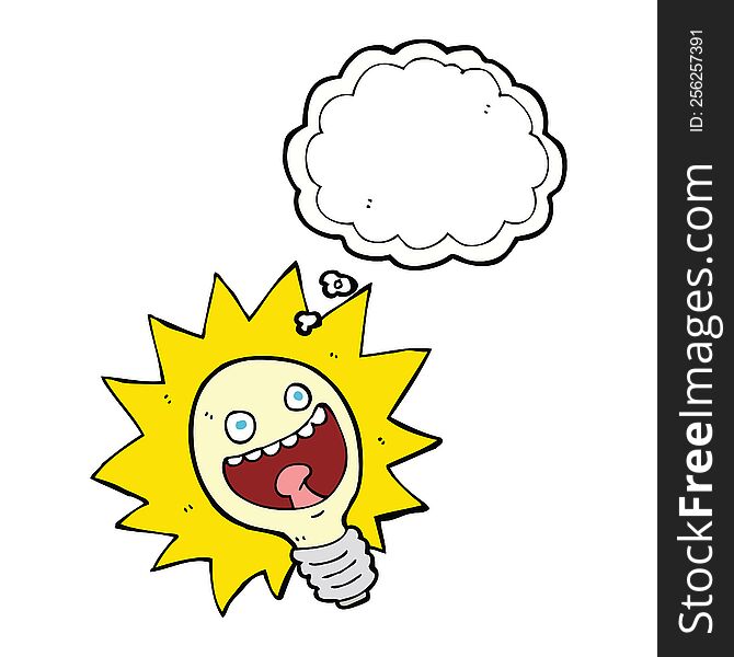 cartoon lightbulb with thought bubble