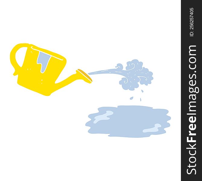 Flat Color Illustration Of A Cartoon Watering Can Pouring