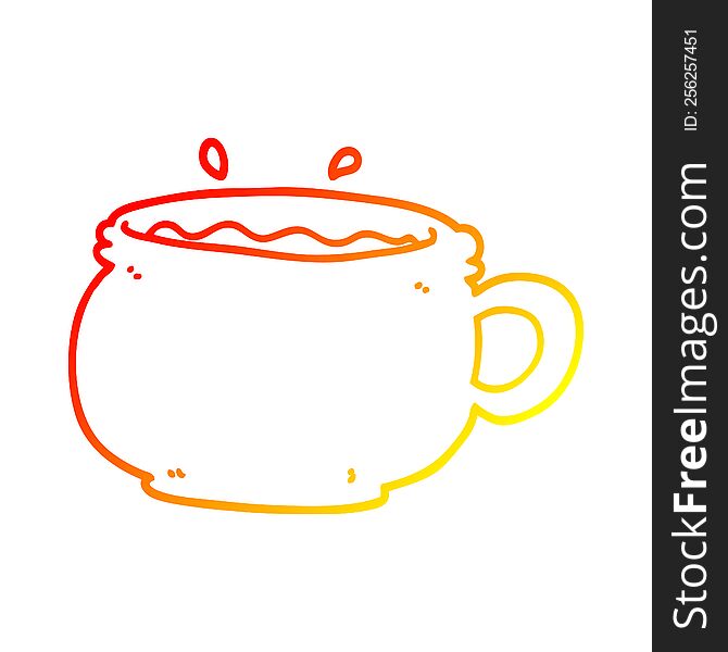 warm gradient line drawing of a cartoon hot cup of coffee