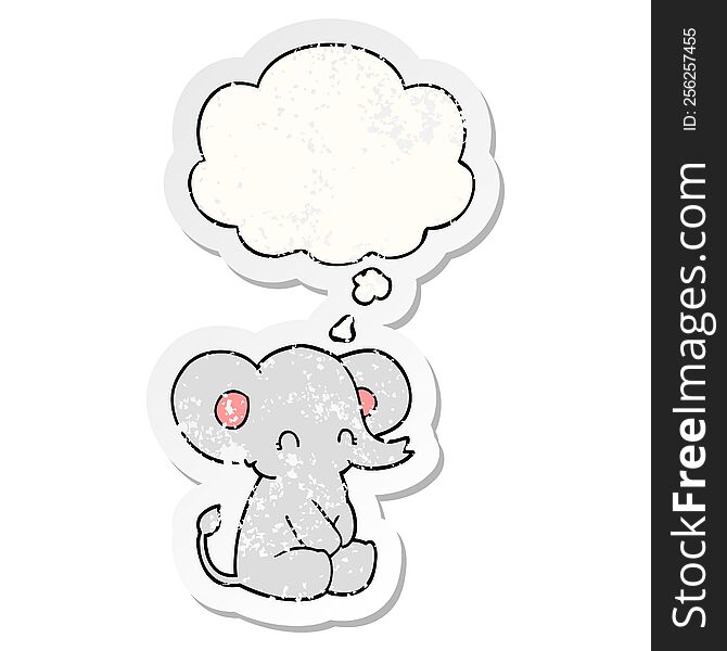 cute cartoon elephant with thought bubble as a distressed worn sticker