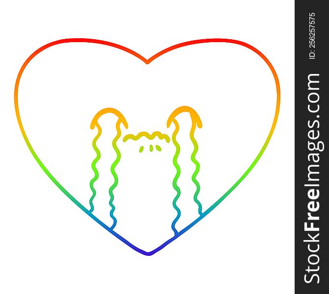 rainbow gradient line drawing of a cartoon love sick heart