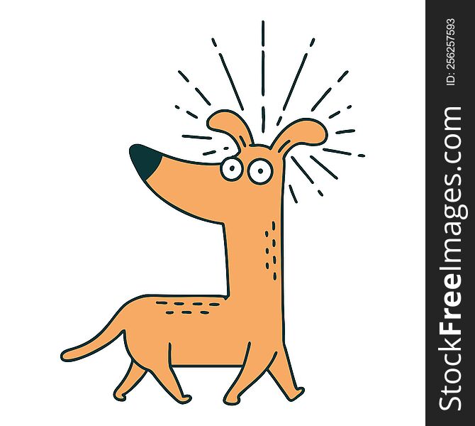 illustration of a traditional tattoo style surprised dog